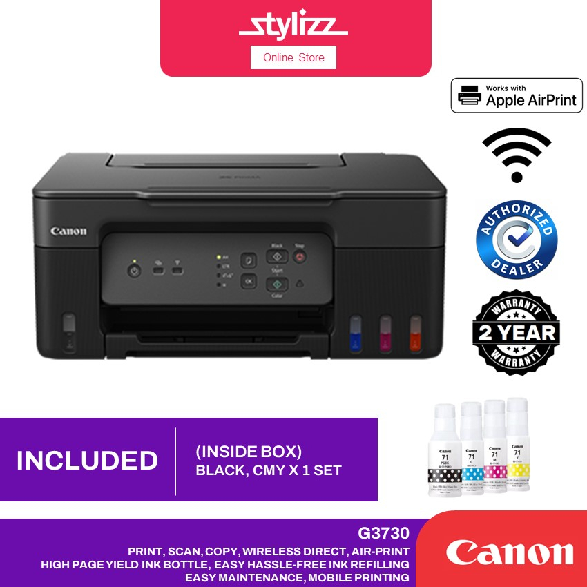 Canon Pixma Refillable Tank Printer Aio Print Scan Copy Wireless G3730 G1730 Print Only G2730 1395
