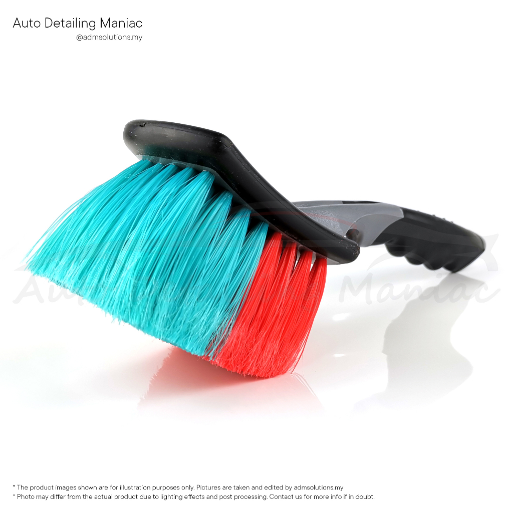 Wheel Cleaning Brush (Flagged Tip) Rubber Coated Anti Slip Handle Soft