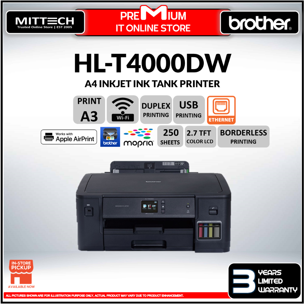 Brother Printer HL-T4000DW A3 A4 Wireless Colour Ink Tank Inkjet | Auto ...