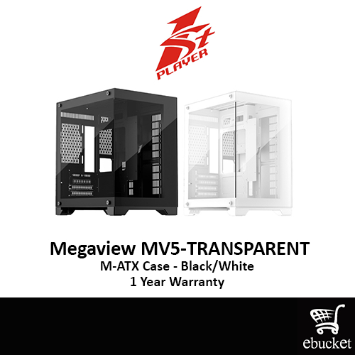 1ST PLAYER Megaview MV5-TRANSPARENT M-ATX Case - Black/White (3 ARGB ...