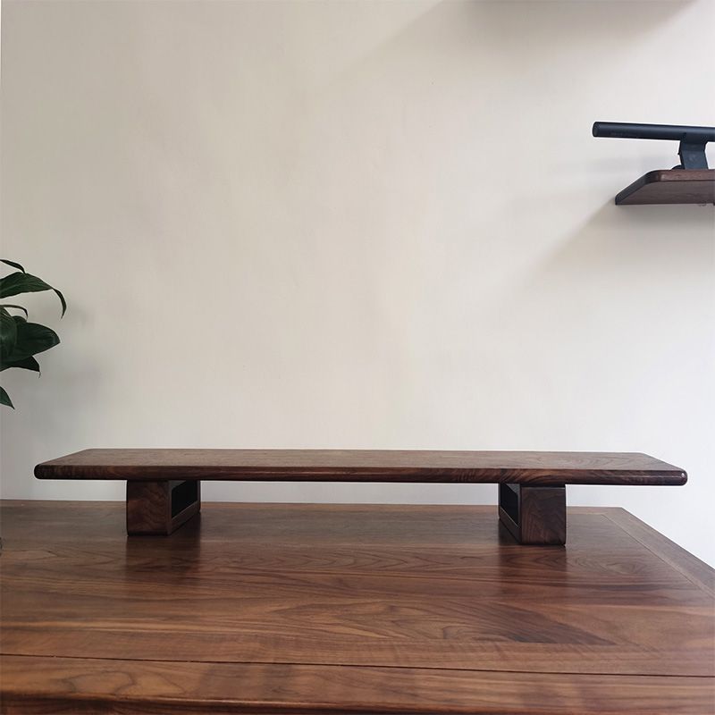 Office Desktop Storage Rack Black Walnut Solid Wood Heightening Stand