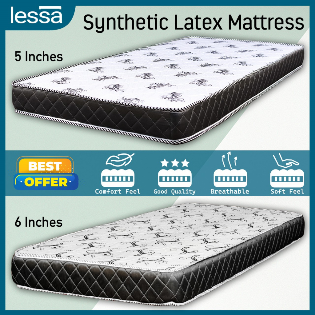 (FREE PILLOW) Lessa 5" & 6" Synthetic Latex Mattress Single/Super