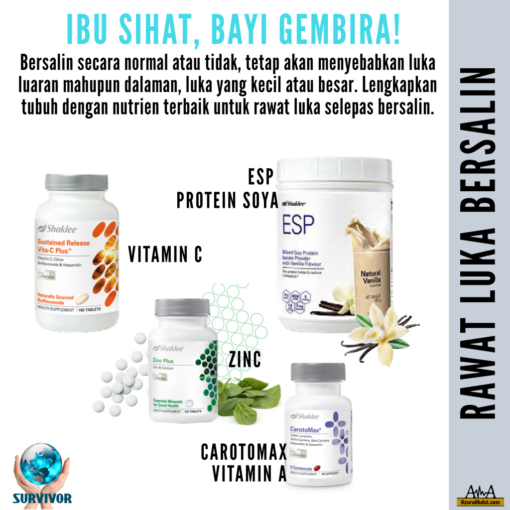 Shaklee Set Rawat Luka Bersalin Vita C Plus Zinc Plus Carotomax