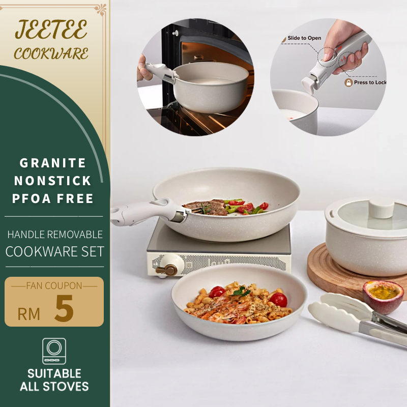 JEETEE 5Pcs Ceramic Cookware Set Handle Removable Non Stick Pan Set