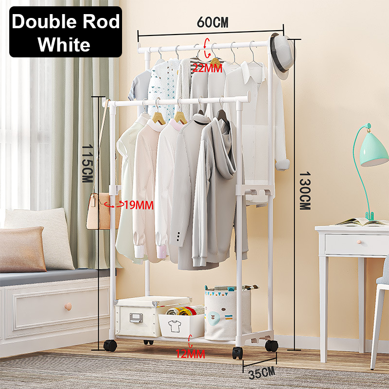 Single/Double-Pole Clothes Hanging Rack Laundry Cloth Drying Rack ...