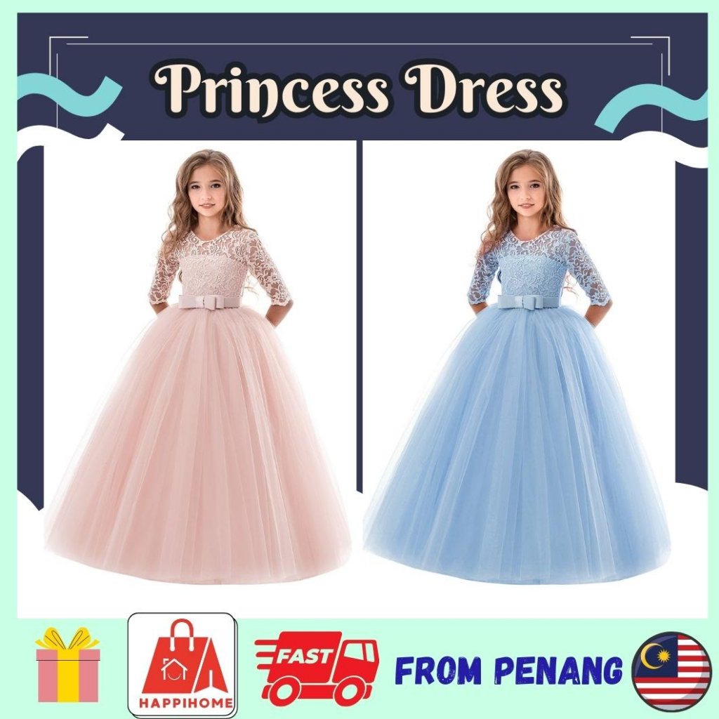 Kids Girls Lace Dress Embroidered Long Sleeve Bow Ruffle Wedding Party  Princess