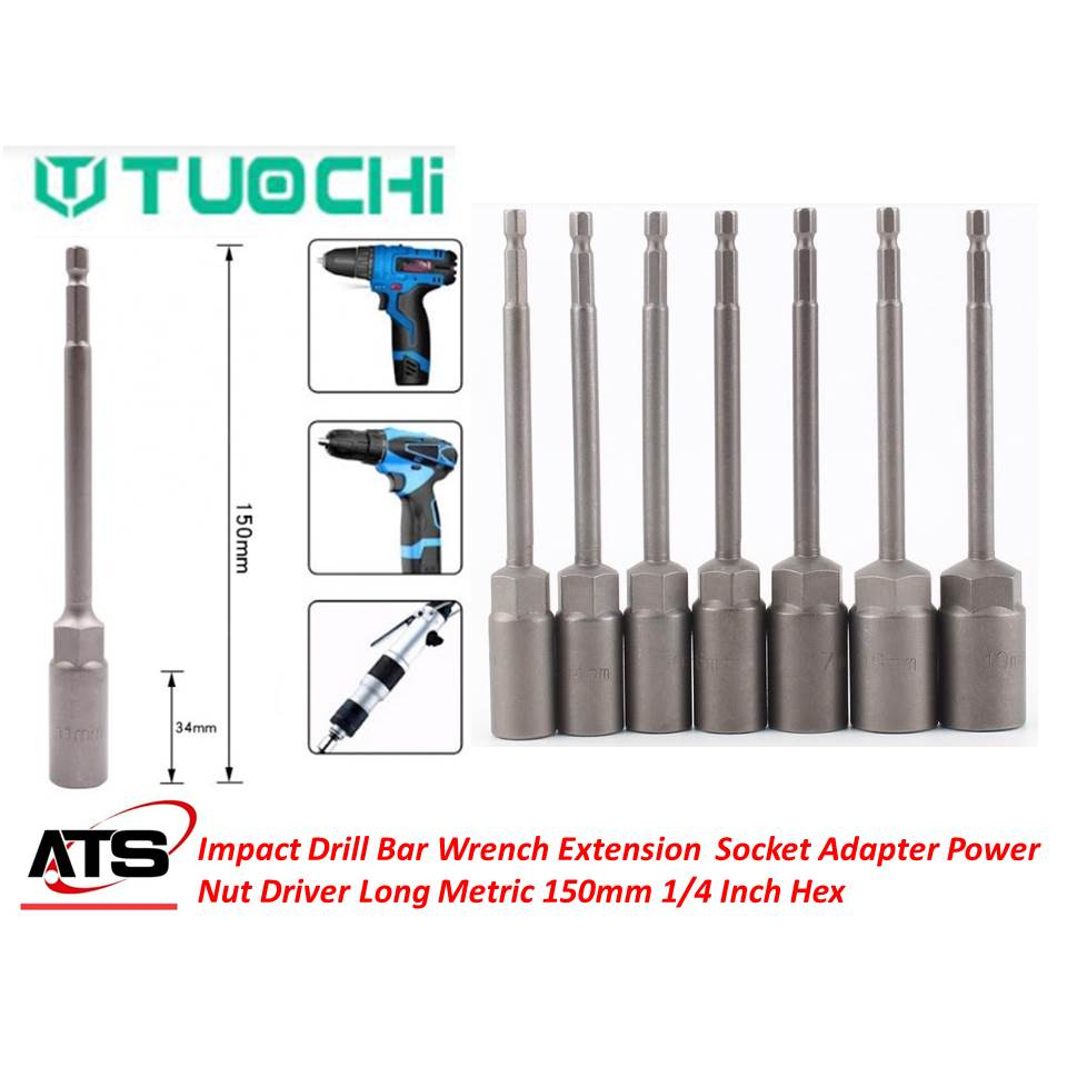 Impact Drill Bar Wrench Extension Socket 6 point Adapter Power Nut