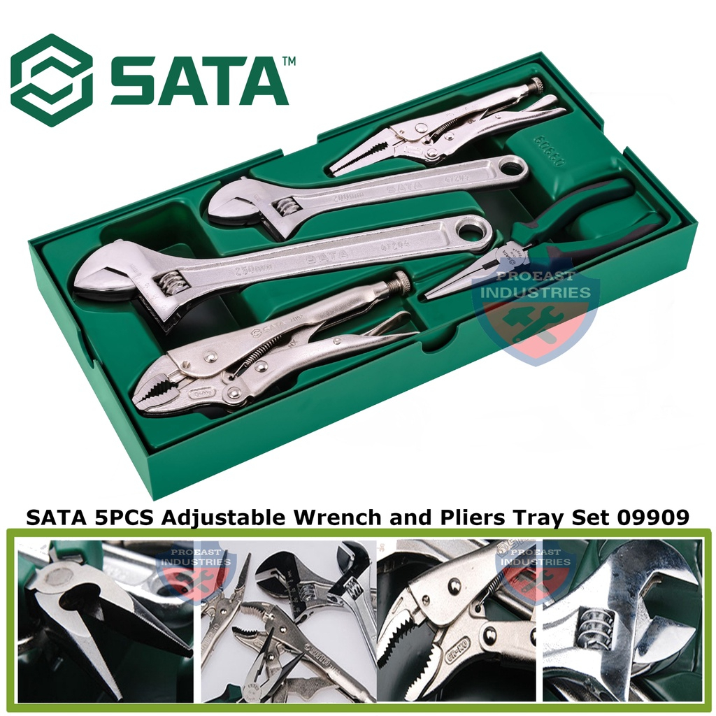 SATA 09909 5PCS Adjustable Wrench and Pliers Tray Set Shopee Malaysia