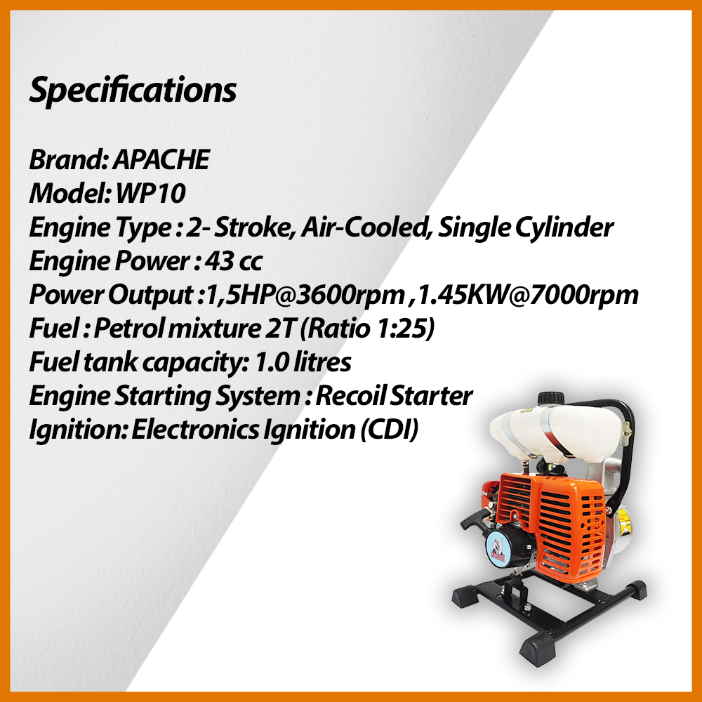APACHE TurboPUMP 2-Stroke Gasoline Water Pump Petrol RON95 (1