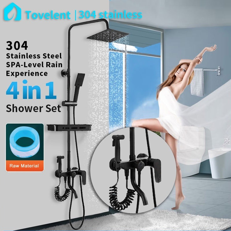 Shower set 4 IN 1 Square Shower Head Bathroom Set Stainless Steel Black