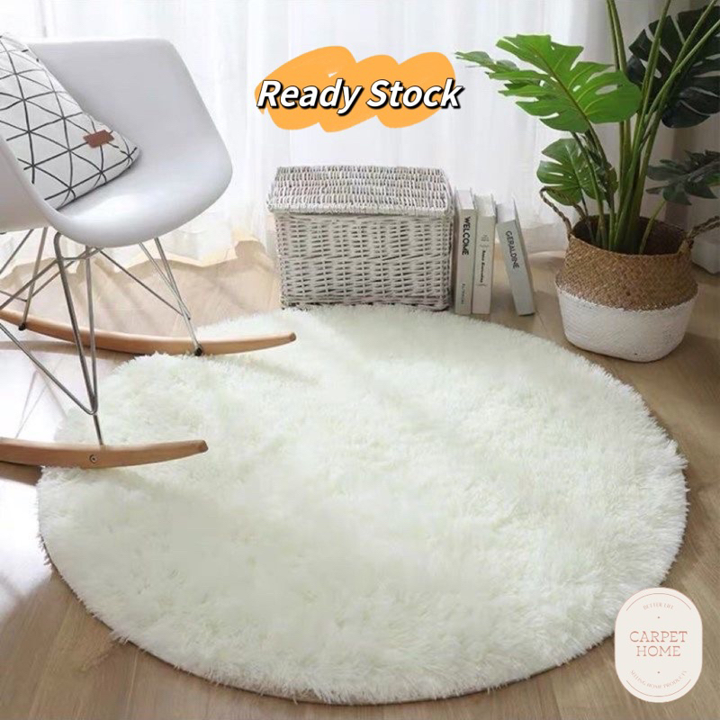 【READY STOCK】80cm WHITE RUG INS CARPET FURRY ROUND CIRCLE ｜KARPET BULAT ...