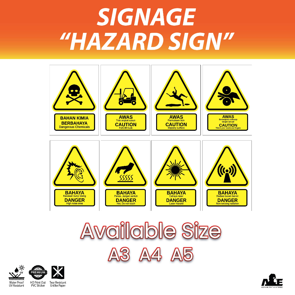 Hazard Sign | Dangerous Chemical | Forklift | Slippery Surface | Laser ...