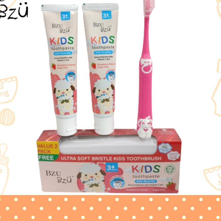 BZU BZU Kids Toothbrush 50G Toothpaste x2 FREE Toothbrush