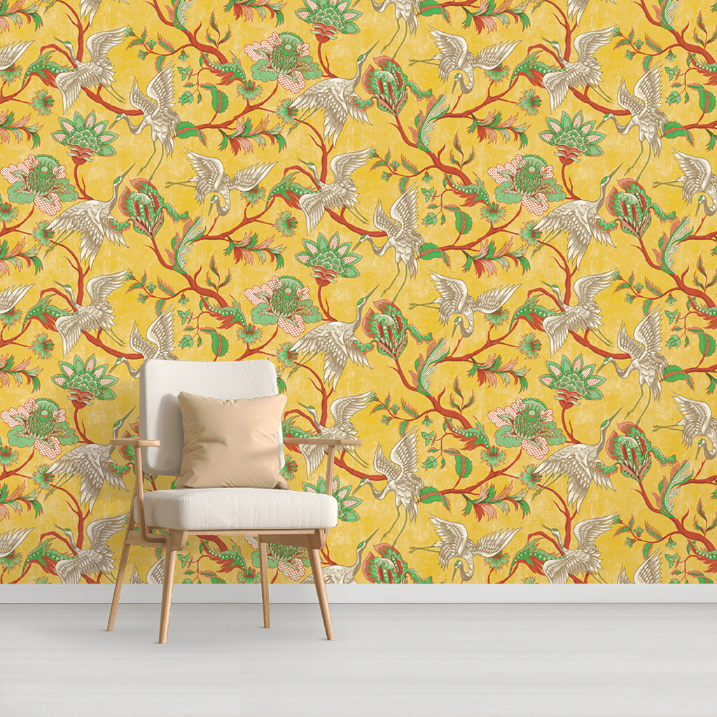 LAMEX EUROPEAN WALLPAPER | #77004 CASANOVA - MODERN YELLOW CHINOISERIE