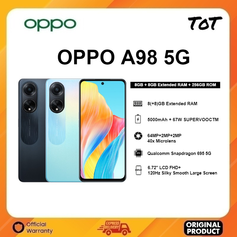 OPPO A98 5G (8+8GB Extended RAM + 256GB ROM) 120Hz Silky Smooth Large  Screen l 64MP AO Camera l 5000mAh l 67WSUPERVOOCTM