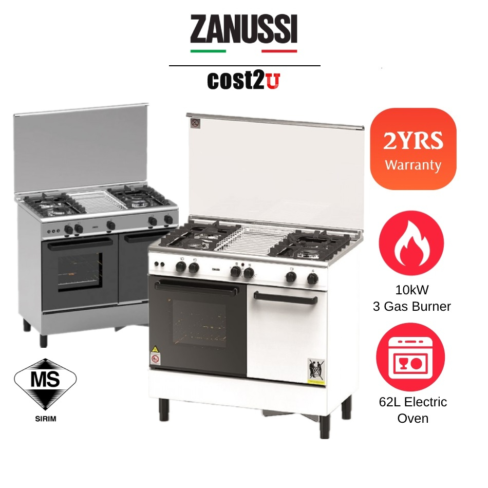 Zanussi Freestanding Cooker 3 Gas Burner & 62L Electric Oven ZCG932W