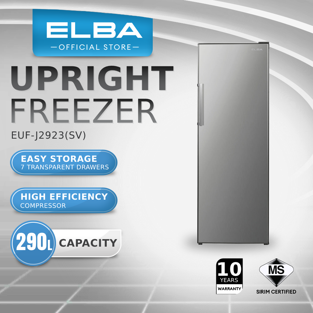 ELBA 290L Upright Freezer EUFJ2923(SV) 7 Transparent Drawers