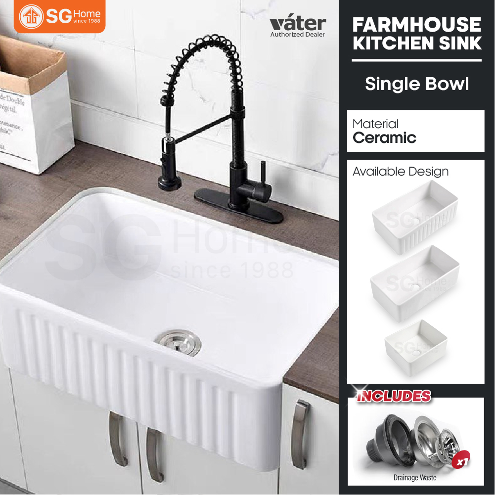 Vater 24" / 30" Fireclay Ceramic Farmhouse ApronFront Flat Apron