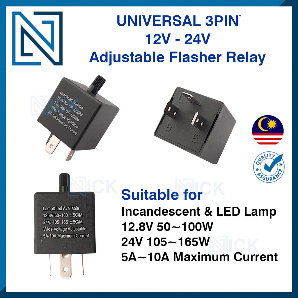 Universal 3 Pin 12V 24V LED Adjustable Flasher Relay Signal Car Lorry