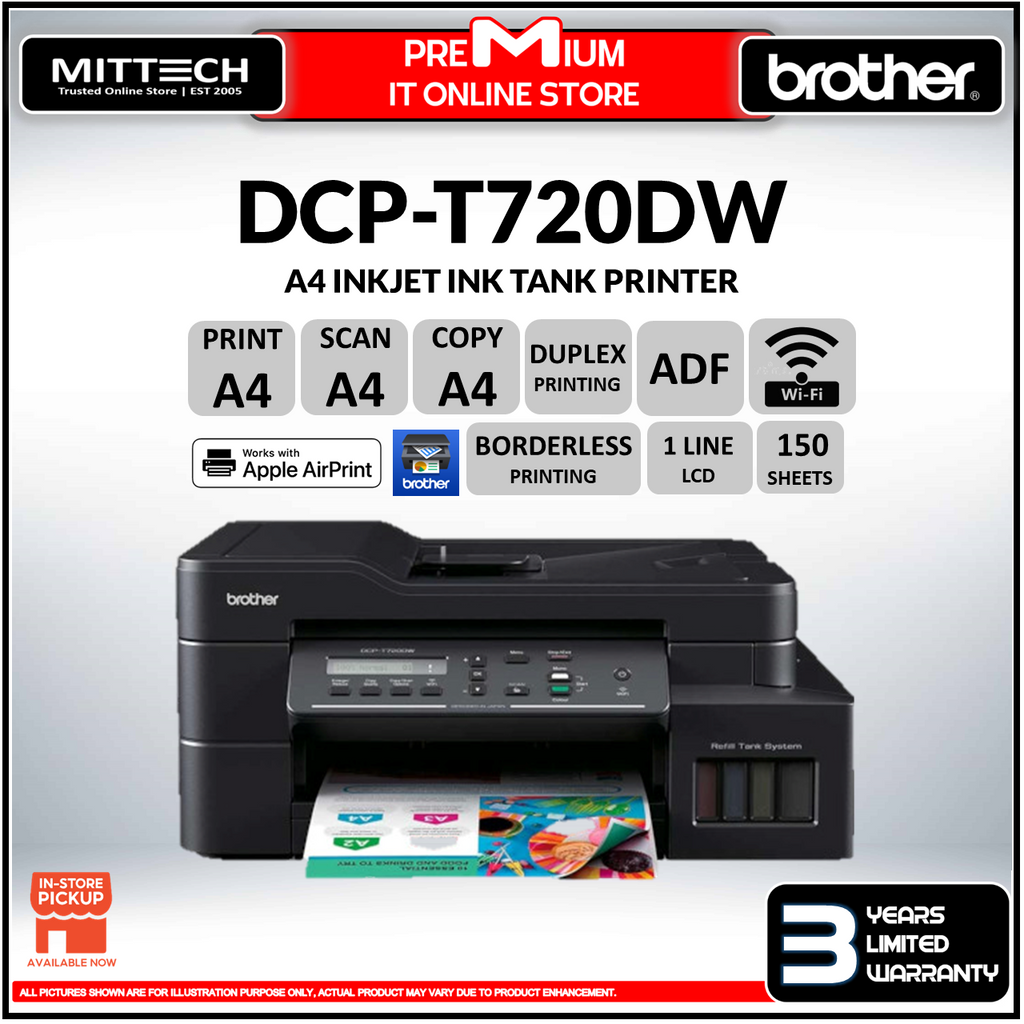 Brother Dcp-t720dw A4 3-in-1 Wireless Colour Inkjet Printer 