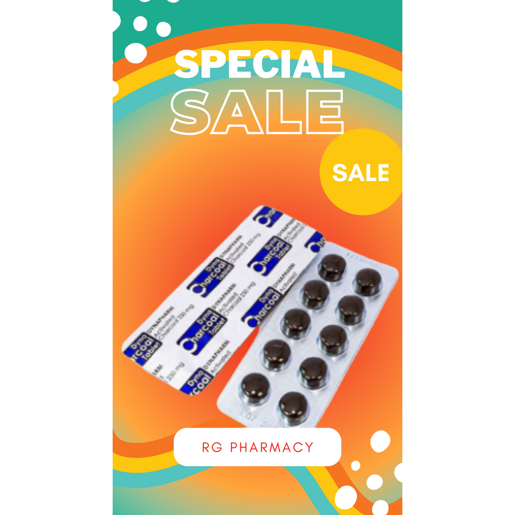 DYNA ACTIVATED CHARCOAL TABLET 250MG 1 STRIP=10 tab (EXP 12/2025