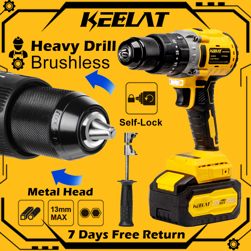 KEELAT Heavy Duty 13mm Drill 20V Cordless Electric Drill 1/2 Rotary