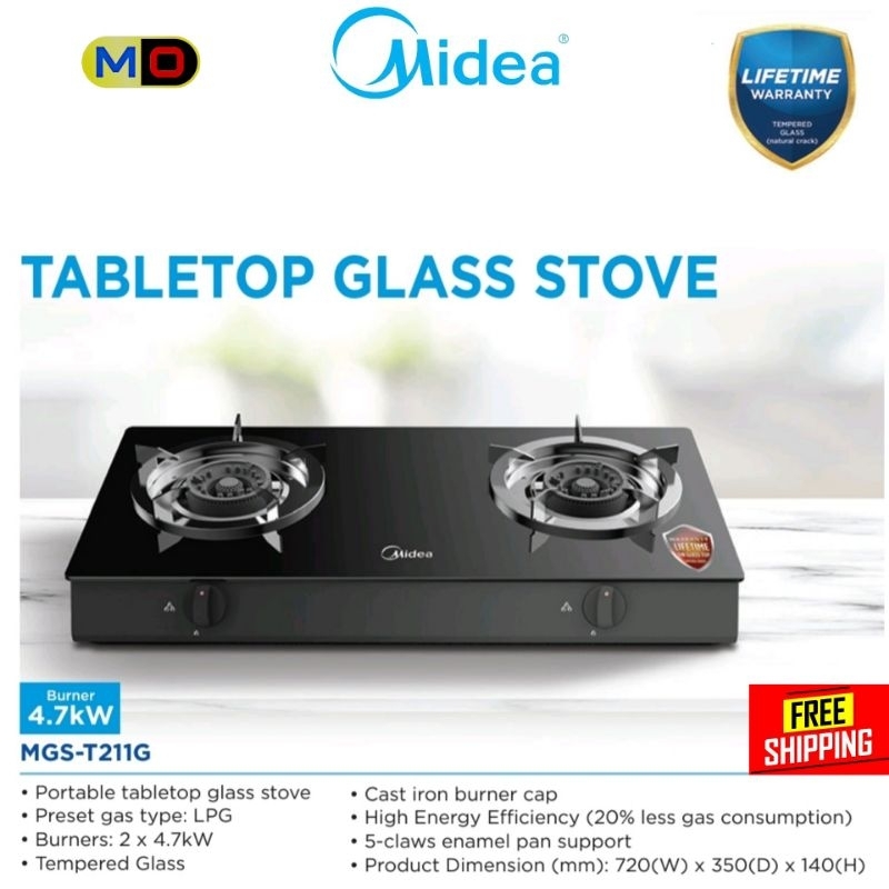 [ FREE SHIPPING ] Midea MGST211G 4.7kW Tabletop Glass Top Gas Stove