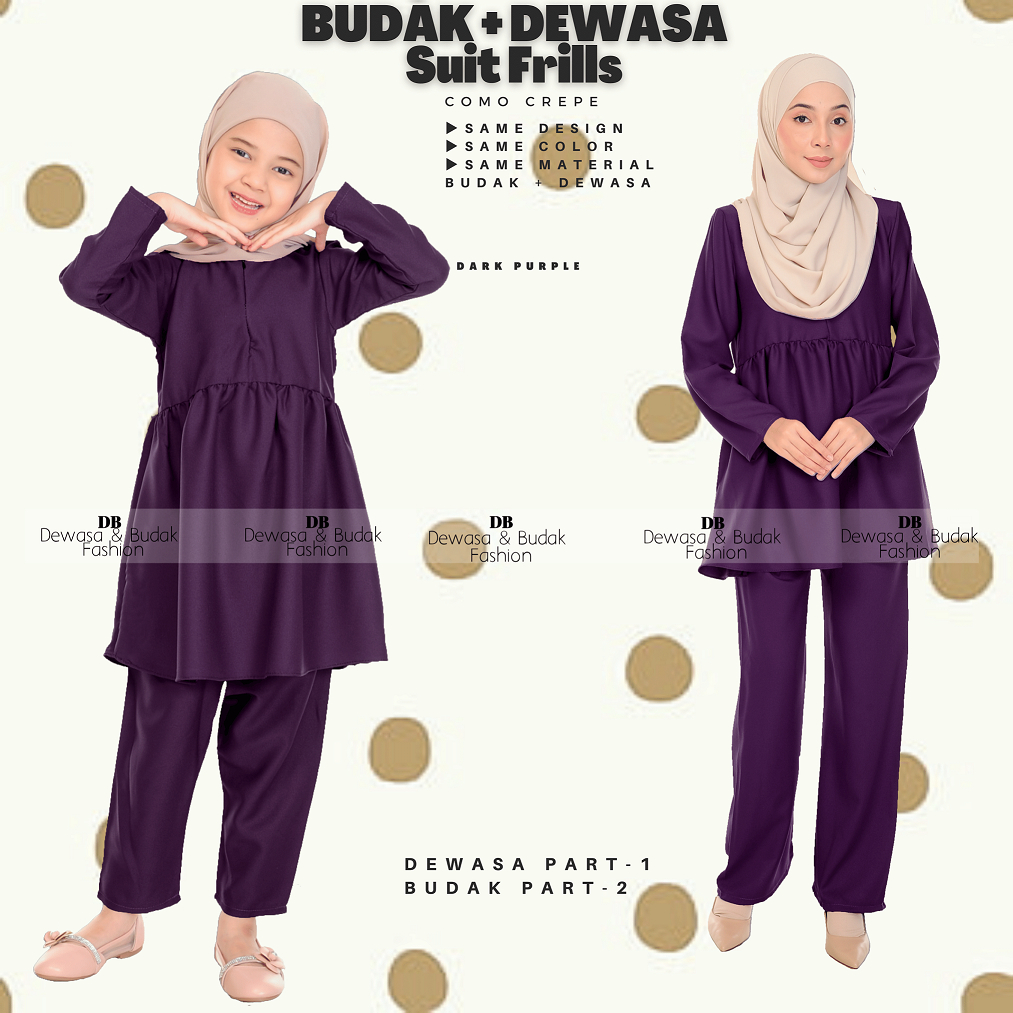 DEWASA PART 1 SUIT FRILLS MUSLIMAH DRESS SET WARDA BAJU DAN SELEUAR READY STOCK COMO CREPE 2YEARS TO 3XL Shopee Malaysia