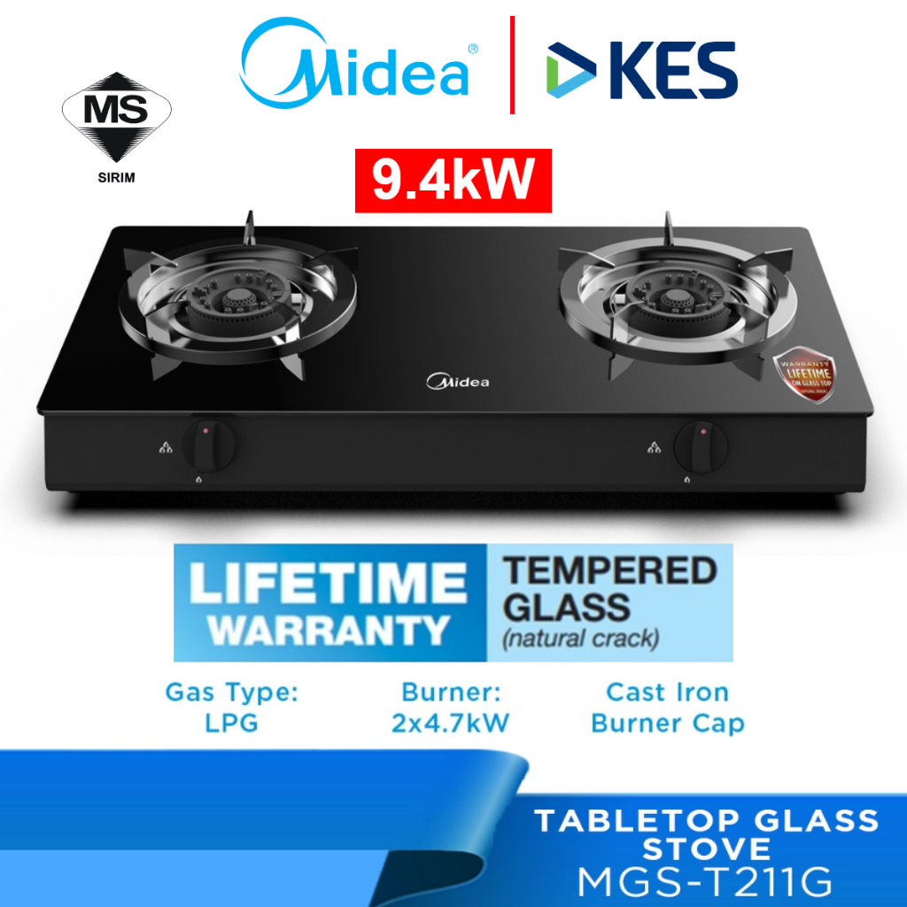 Midea Glass Top Gas Cooker MGST211G 4.7kW Tabletop Glass Stove Gas