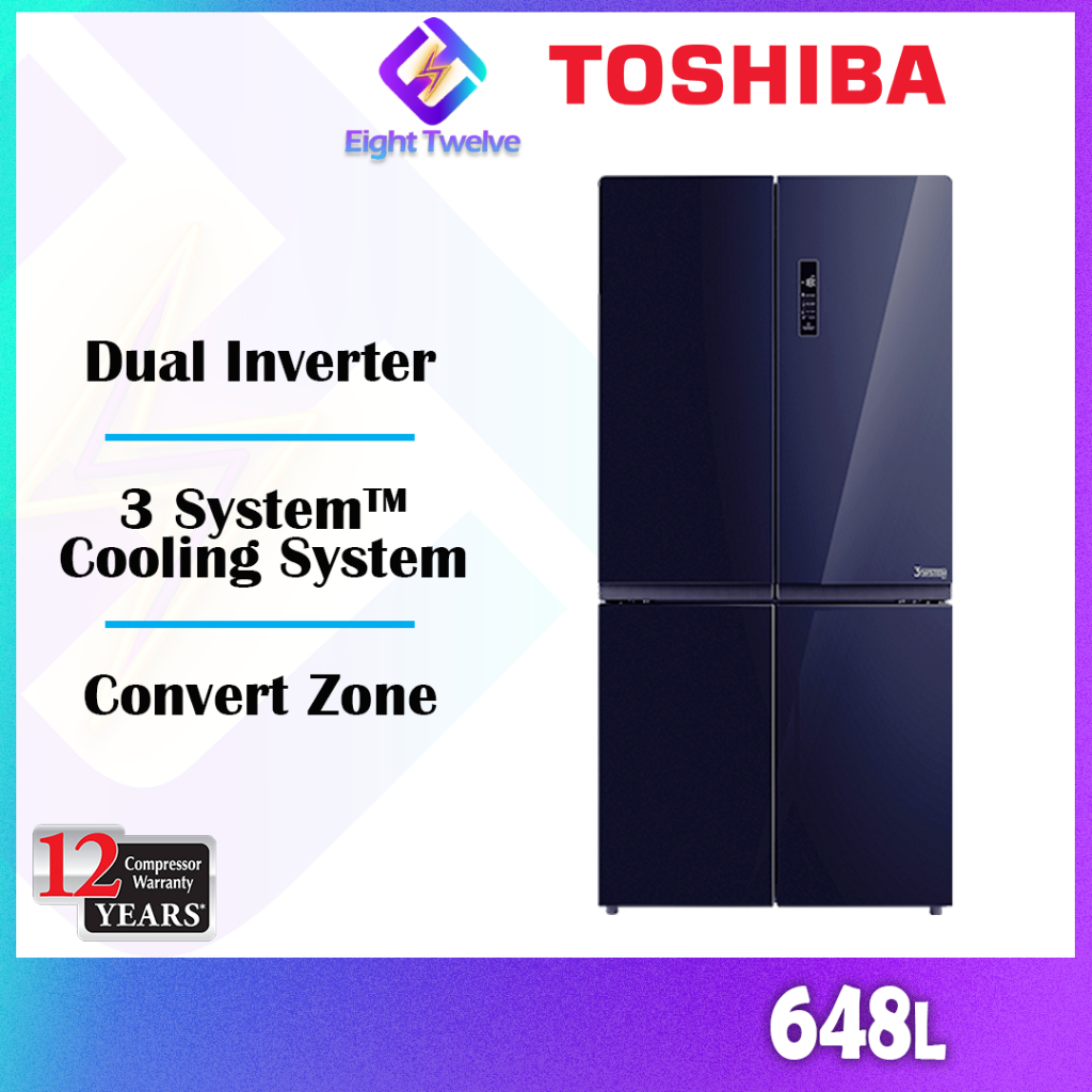 Toshiba 4 door fridge 648L Dual inverter GRRF646WEPGY peti ais 4