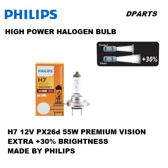 100% Original Philips H7 Premium Vision +30% Brightness Car Headlight Bulb 12V  55W 12972PRC1