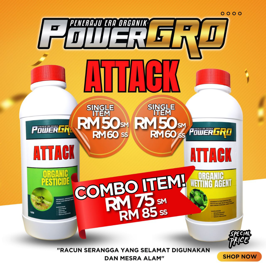 [ ORGANIC PESTICIDE] 1L POWERGRO ATTACK + WETTING AGENT RACUN SERANGGA