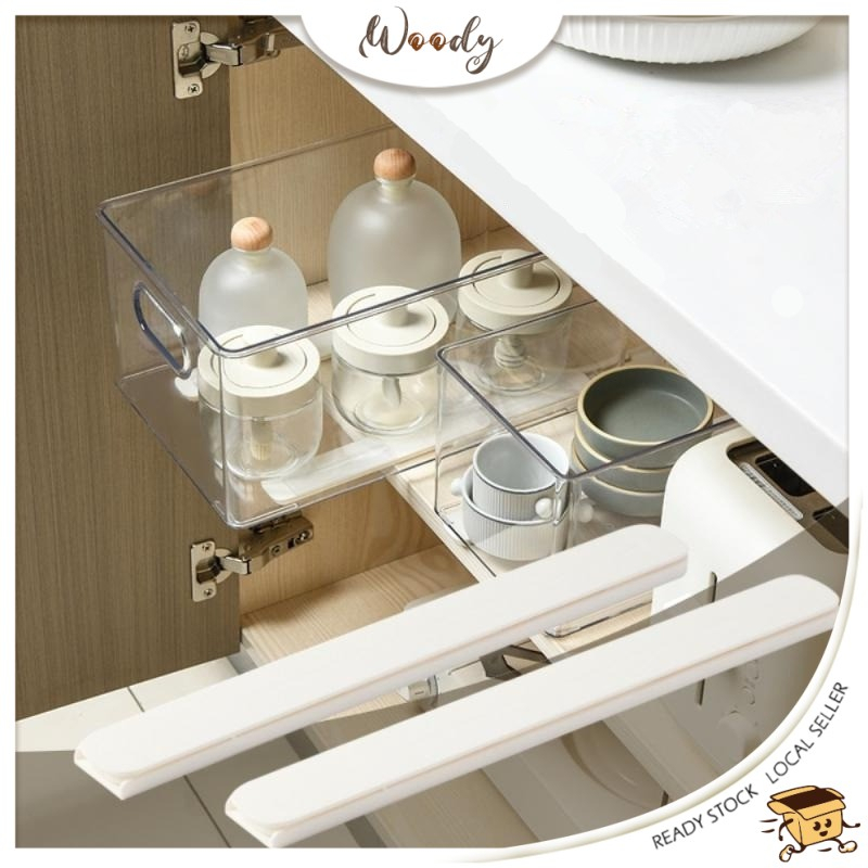 【Woody】 2Pcs/set Storage Rack DIY Track Pullout Track Basket Pull Rail ...