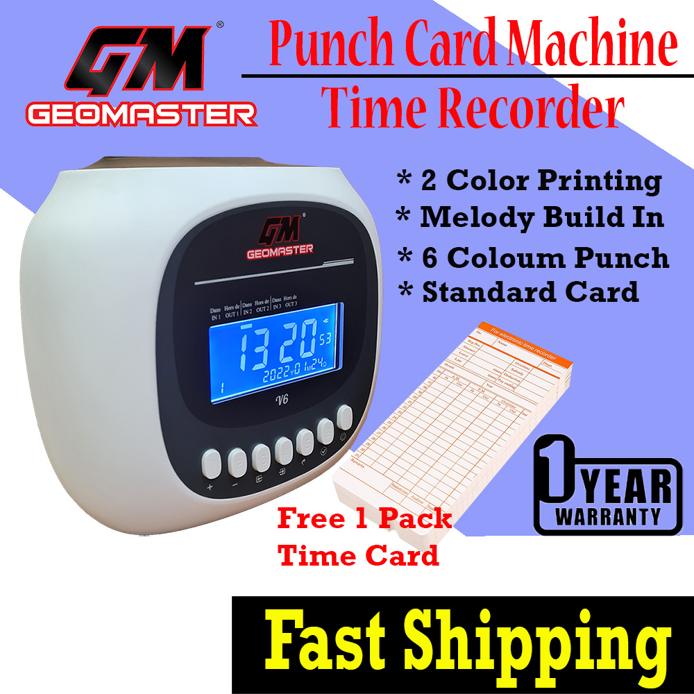 GEOMASTER Time Recorder Machine / Punch Card Machine Machine & Card