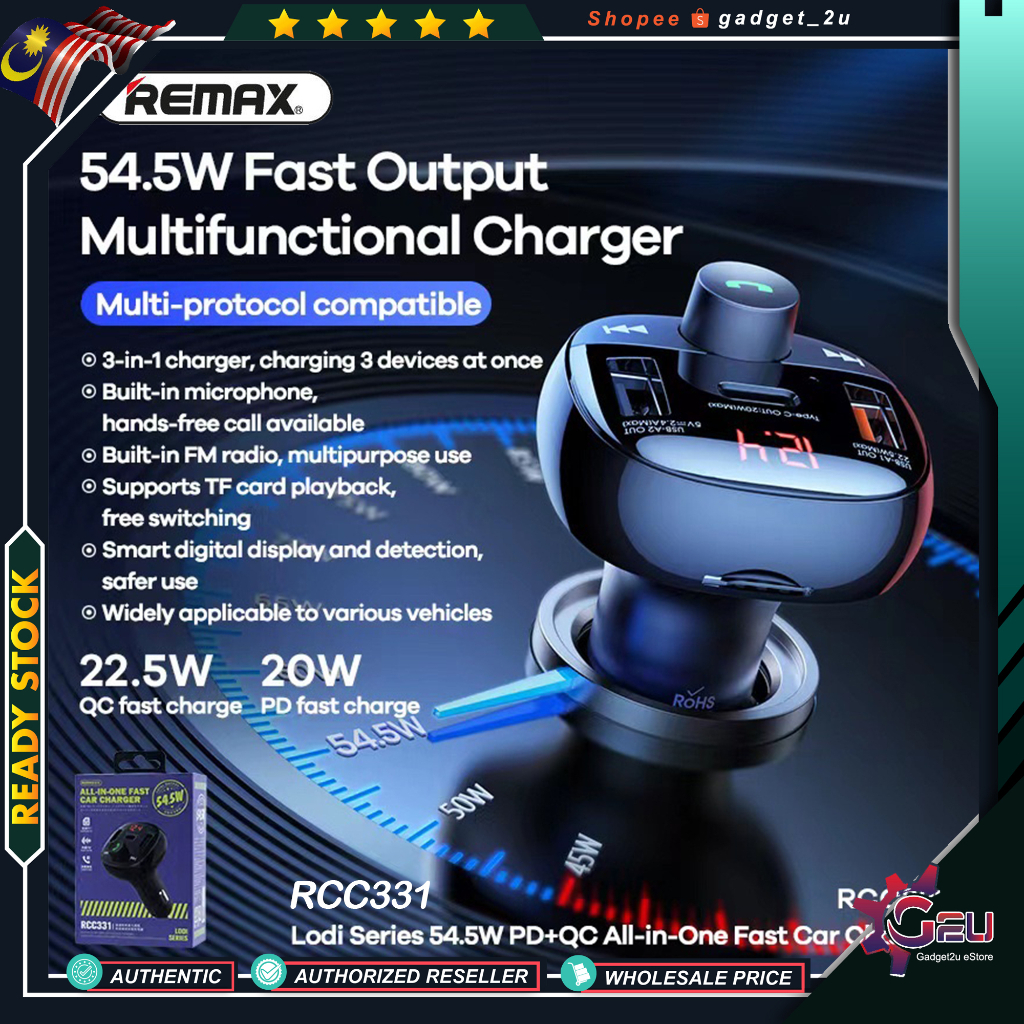 Original Remax RCC331 FM Transmitter Handsfree Modulator Bluetooth 5.0 ...