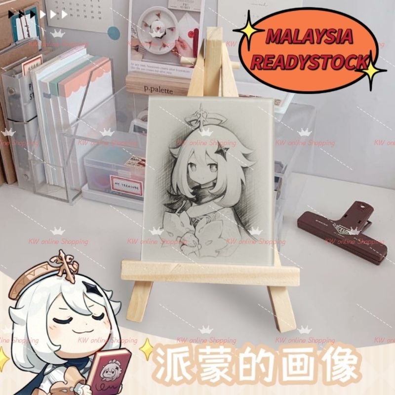 Genshin Impact PAIMON LISA Portrait ceramics Board Wood Stand Holder ...