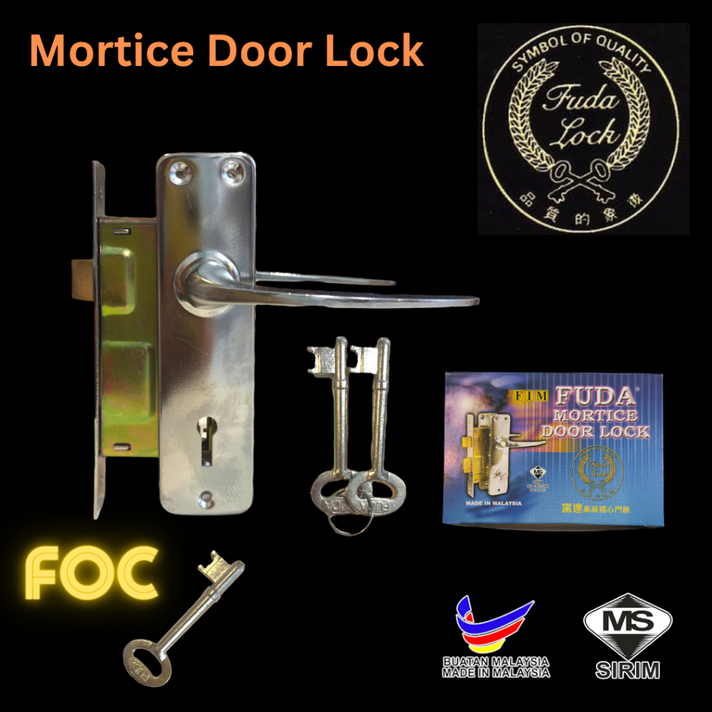 Fuda Lever Mortice Door Lock Handle Lock Latch Set Kunci Pintu Rumah