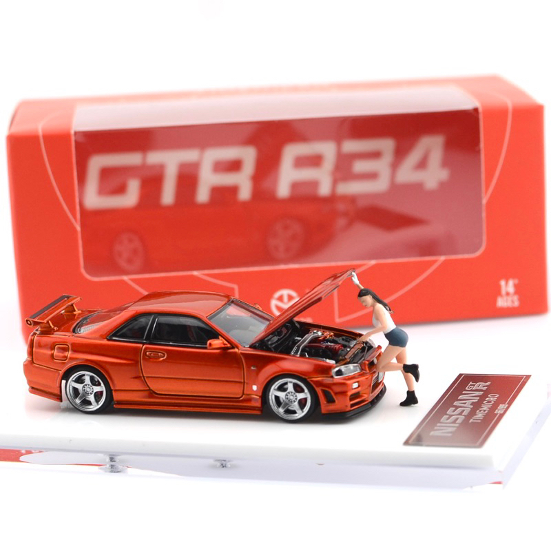 (NOT SEALED) TIME MICRO 1/64 NISSAN GT-R R34 ORANGE METALLIC OPENABLE ...