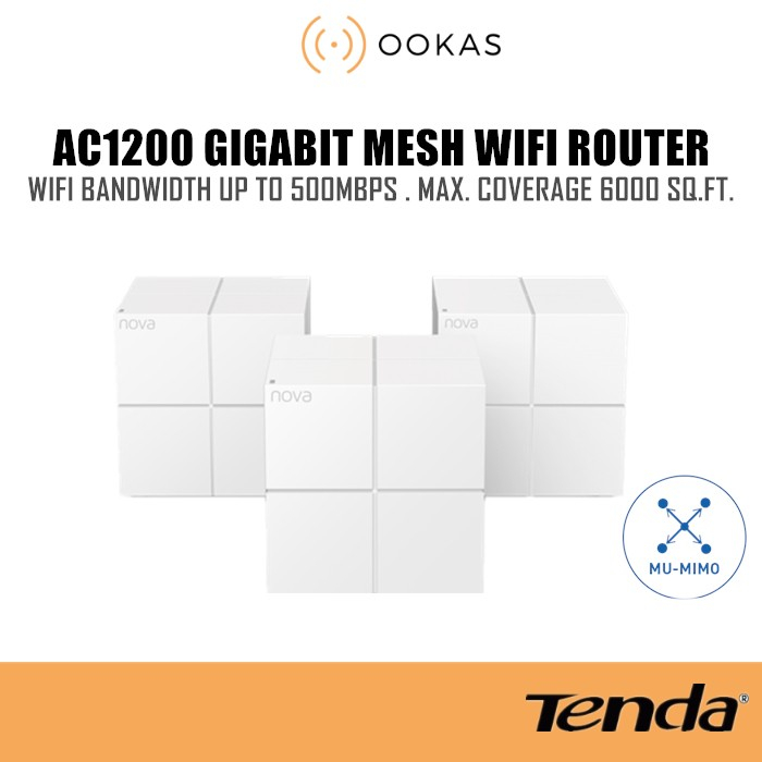 Tenda Nova MW6 Gigabit AC1200 Mu-Mimo Wireless Mesh Wifi Router System For  UniFi Turbo/Maxis Fibre/Time Fiber