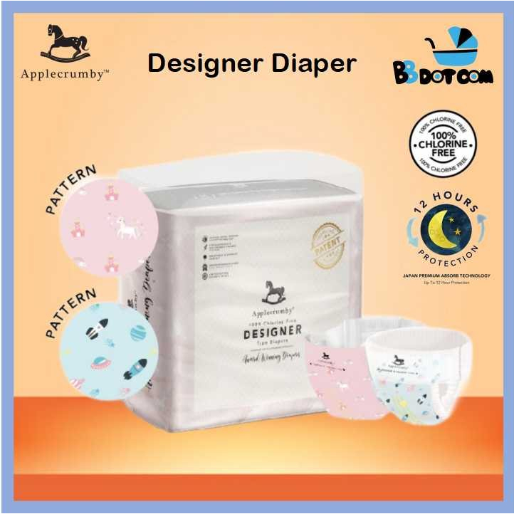 Applecrumby Overnight Designer Diaper / 100 Chlorine Free Premium Pull Up Diapers / Tape Diaper