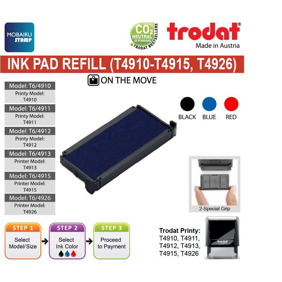 Ink Pad/Cartridges Refill for Self Inking Stamps Trodat Printy T4910 to T4913 (Black, Blue