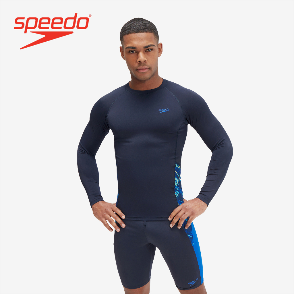 Speedo Men's Swimwear ECO Endurance + Splice Rash Top Navy Blue 8