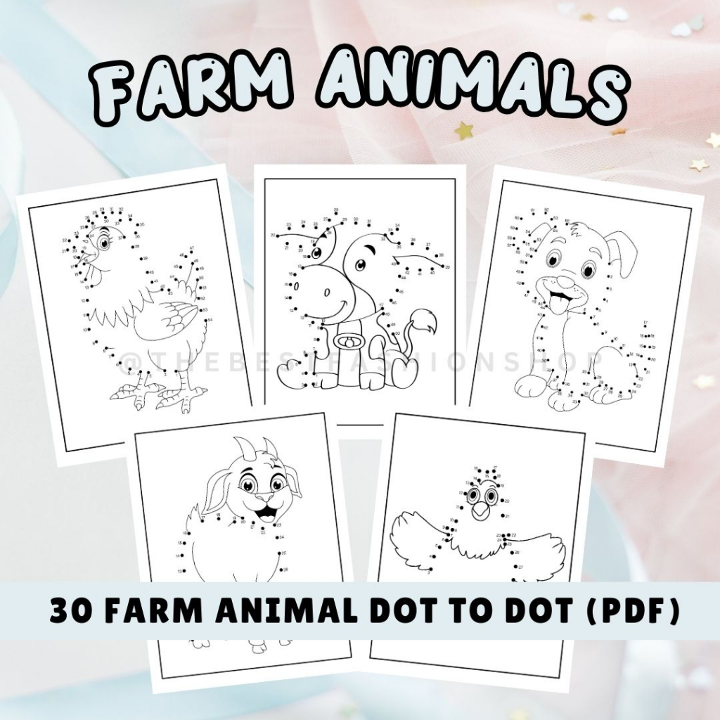Printable Activity Pages 30 Simple Farm Animals Dot to Dot Softcopy PDF ...