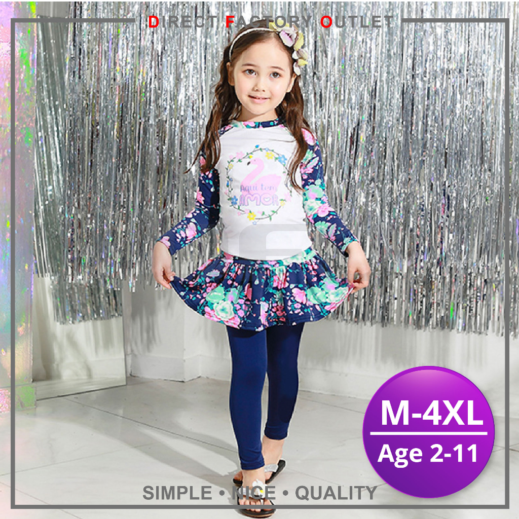 DFO Baju Renang budak perempuan Swimming suit Kids Girls Quick Dry Long ...