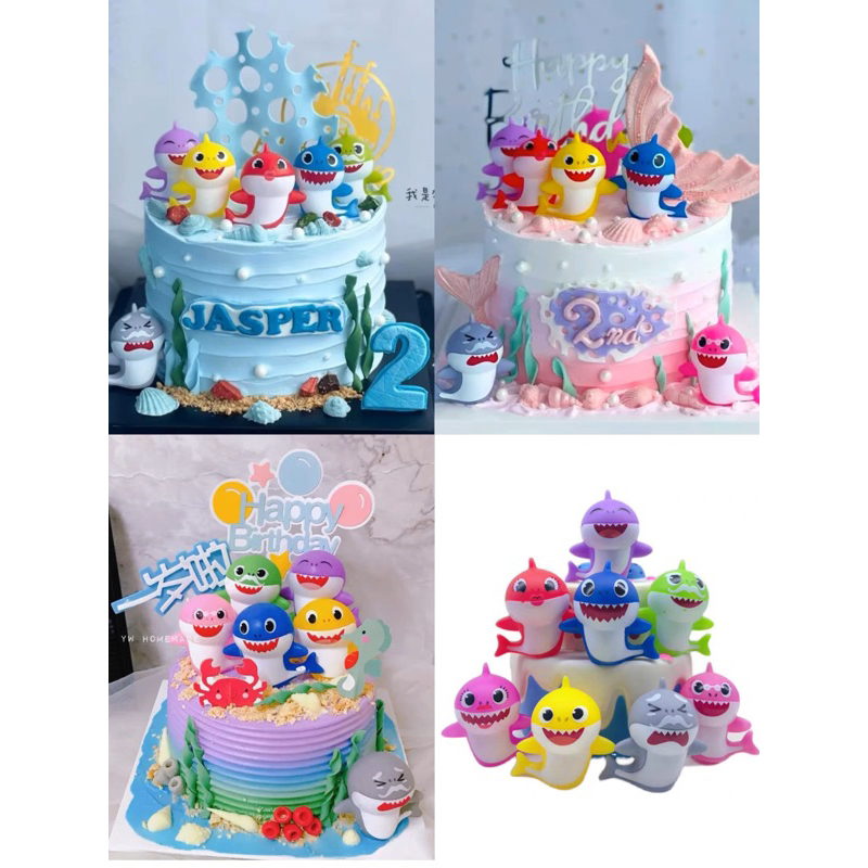 Ready Stock 8pcs Set Colourful Baby Shark Cake Topper Cake Decoration 