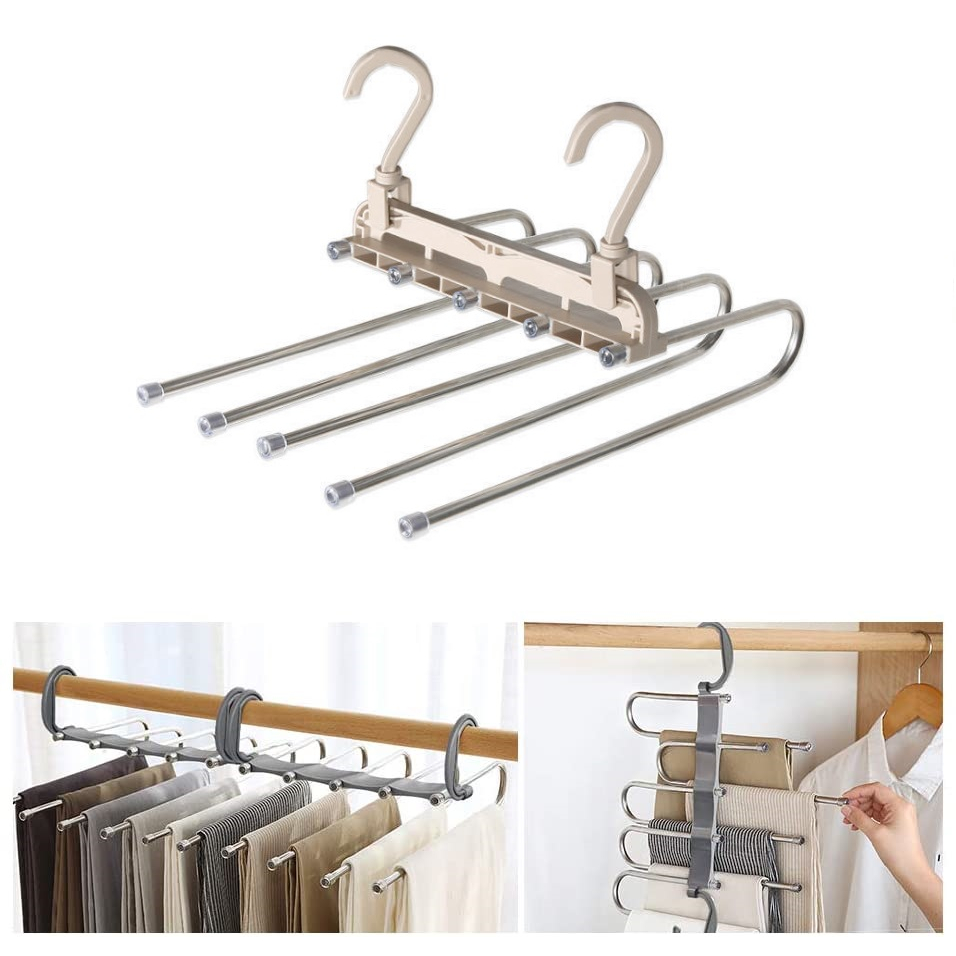 5 In 1 Stainless Steel Clothes Jeans Pants Trousers Magic Hanger Rack ...