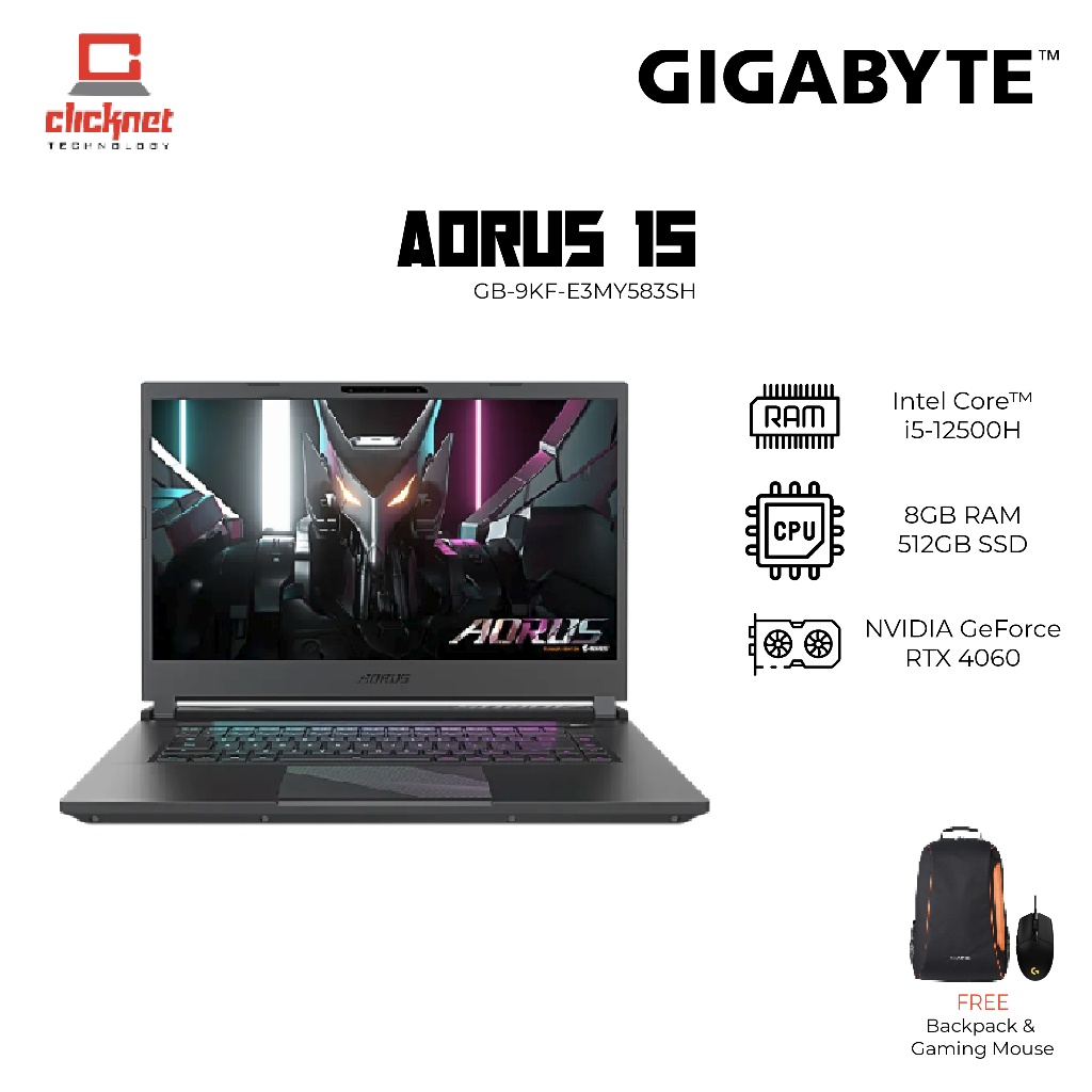 GIGABYRTE AORUS 15 GB-9KF-E3MY583SH GAMING LAPTOP (I5-12500H, 8GB RAM ...