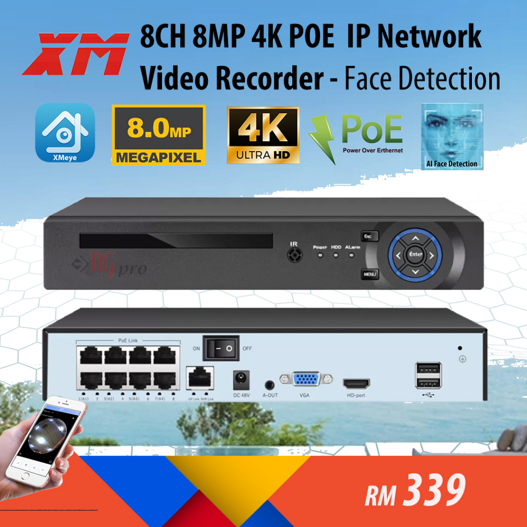 XMeye 8 Channel 4K 8MP POE IP Network CCTV Recorder - Face Detection ...