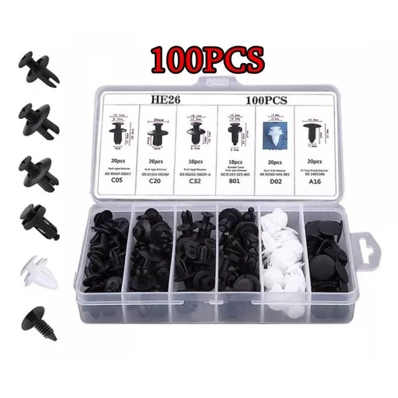 100Pc Clip Trim Kit Car Push Pin Rivet Bumper Door Panel Retainer ...