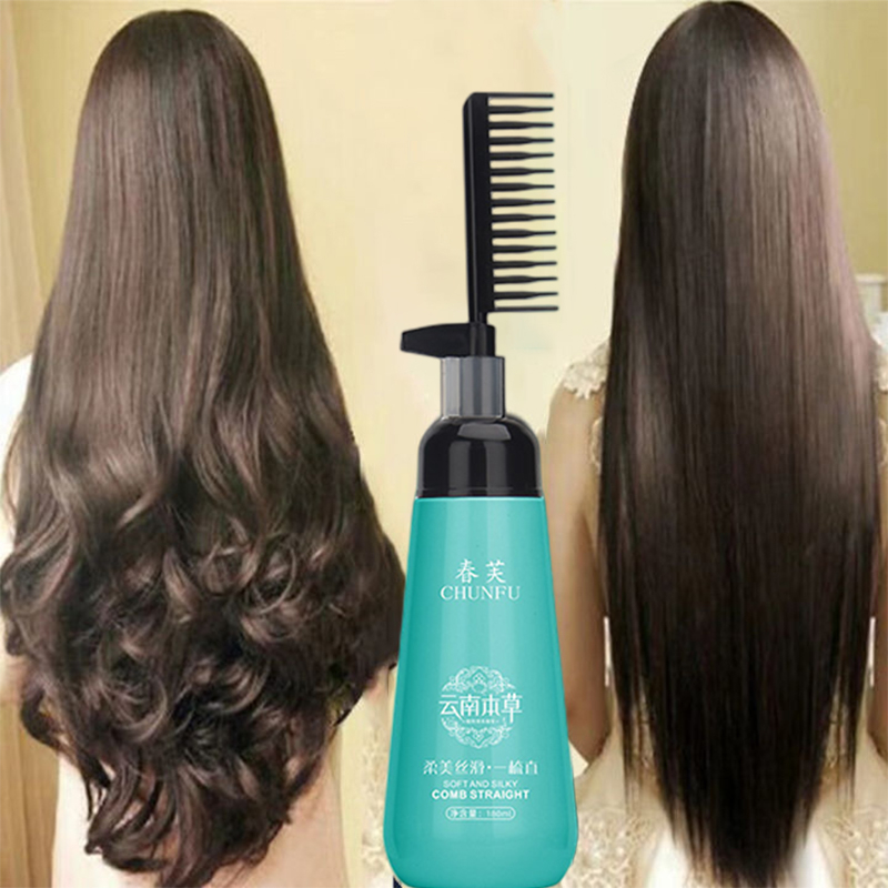 hair straightener cream with comb natural herbal keratin hair treatment